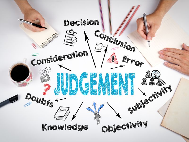 A picture graphic illustrating the characteristics of being judgmental.  