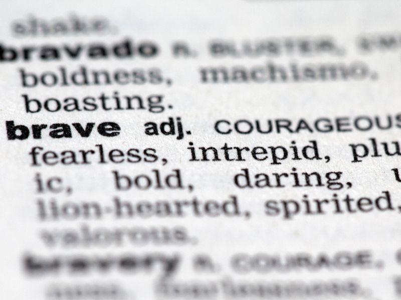 A snippet from a dictionary explaning what does it mean to be brave and courageous.