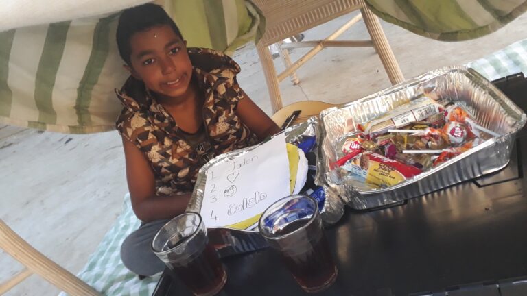 My son selling his crafts
